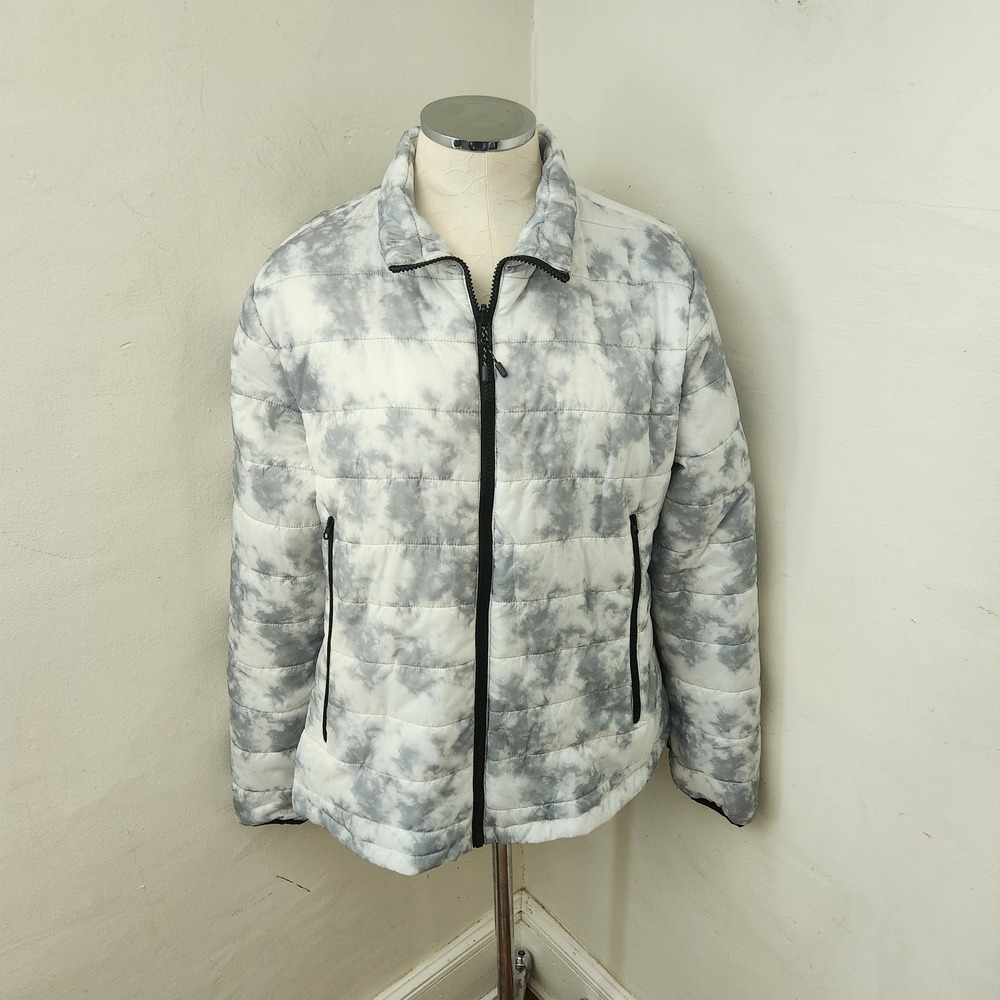 Iceburg Outerwear Womens Large Grey White Tie Dye Quilted Puffer Jacket Full Zip